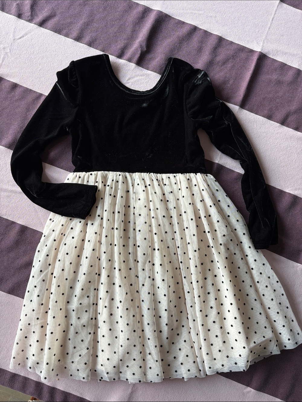 GAP Black Velvet Bodice with White Polka Dot Tulle Skirt Dress Size Large